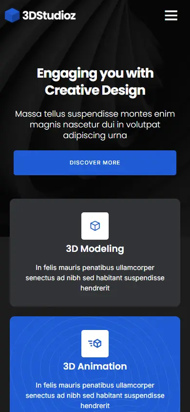 หน้าแรกของธีม 3dstudioz บนมือถือ