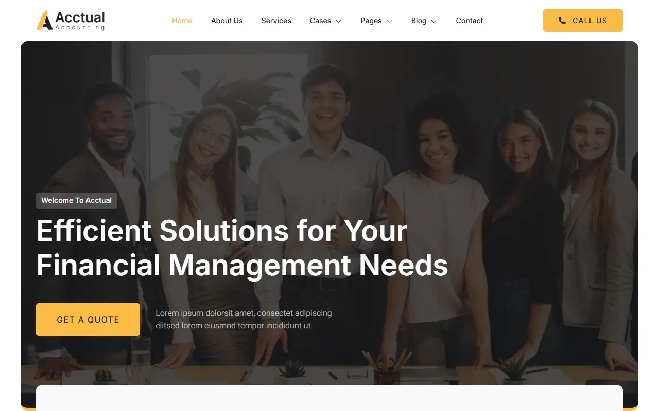หน้าแรกของธีม Acctual Accounting Firm บนคอมพิวเตอร์