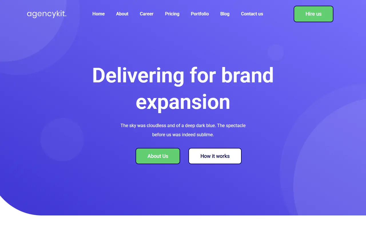 หน้าแรกของธีม AgencyKit บนคอมพิวเตอร์