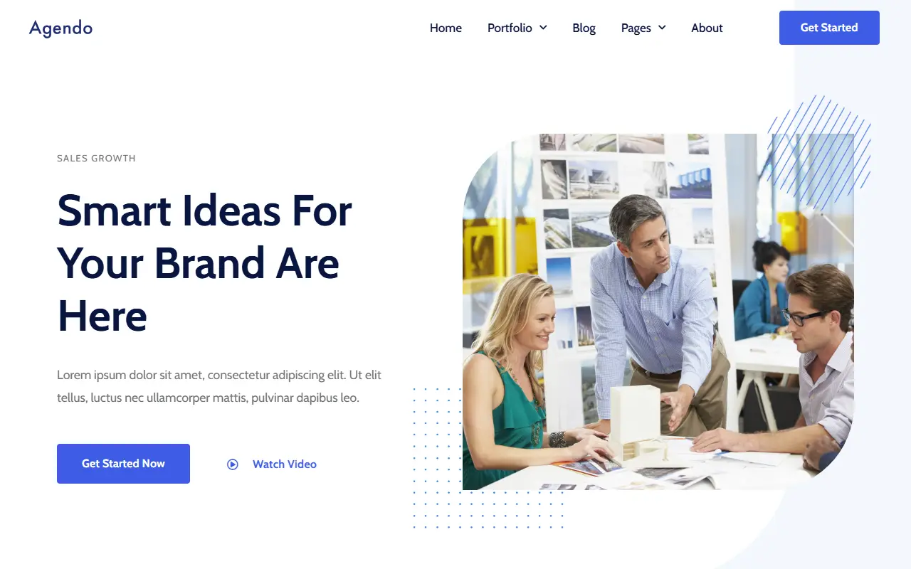 หน้าแรกของธีม Agendo บนคอมพิวเตอร์