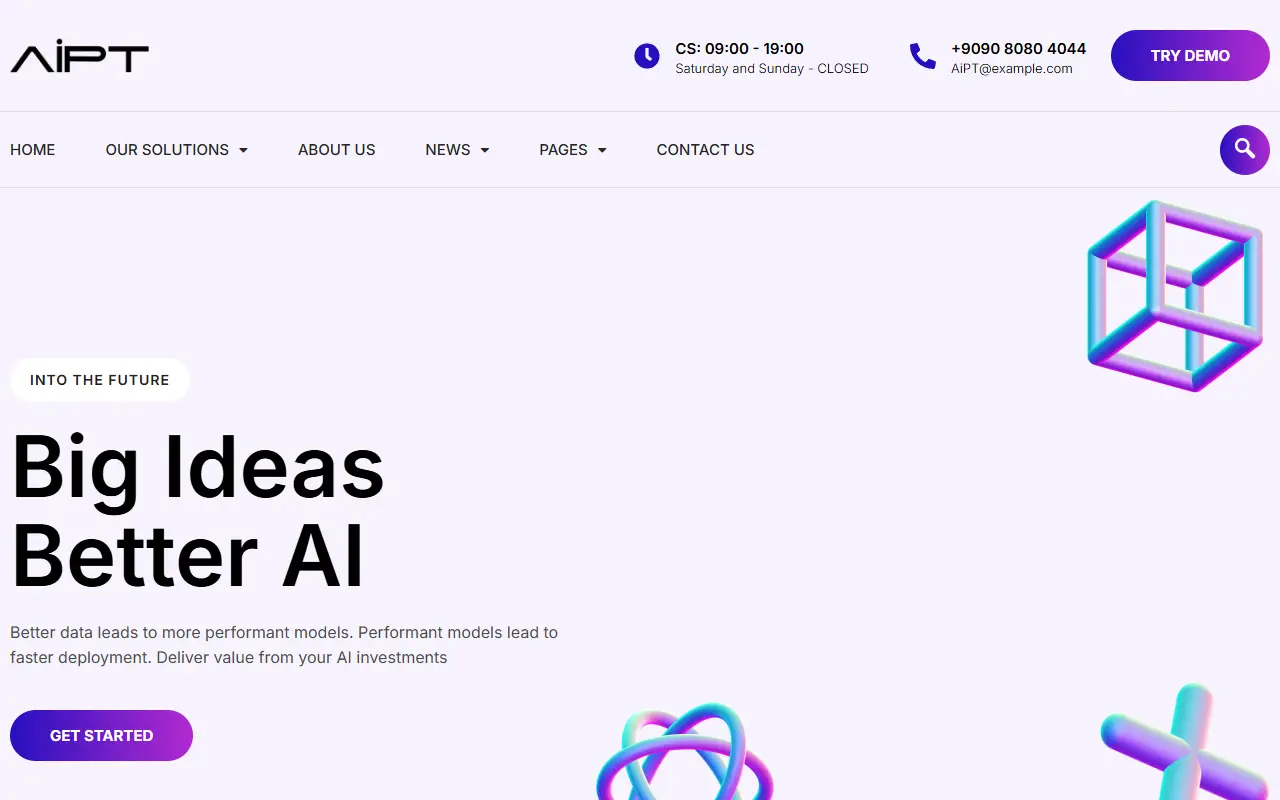หน้าแรกของธีม AiPT บนคอมพิวเตอร์