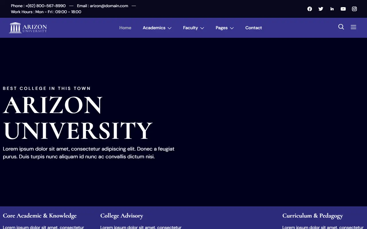 หน้าแรกของธีม Arizon College บนคอมพิวเตอร์