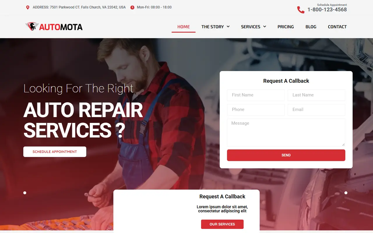หน้าแรกของธีม Automota บนคอมพิวเตอร์