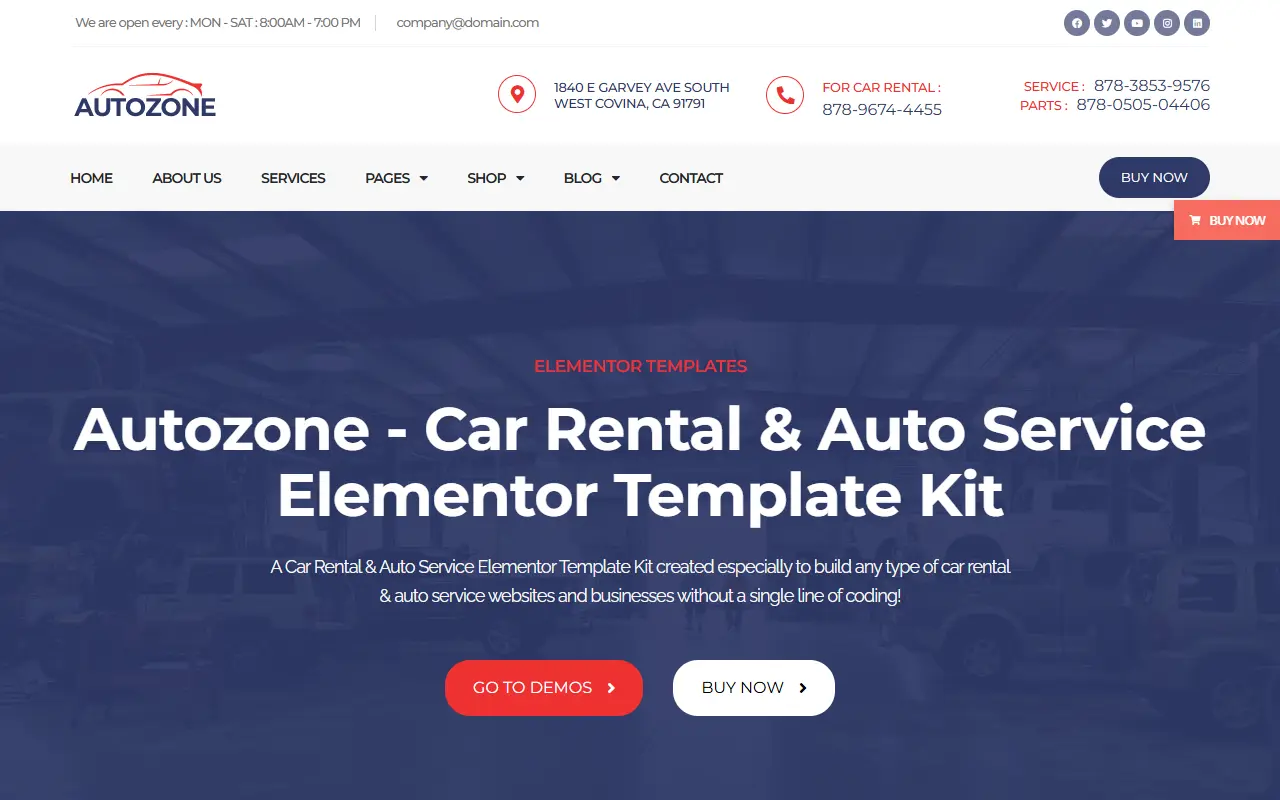 หน้าแรกของธีม Autozone บนคอมพิวเตอร์