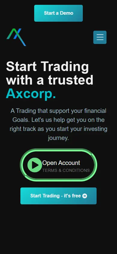หน้าแรกของธีม Axcorp บนมือถือ