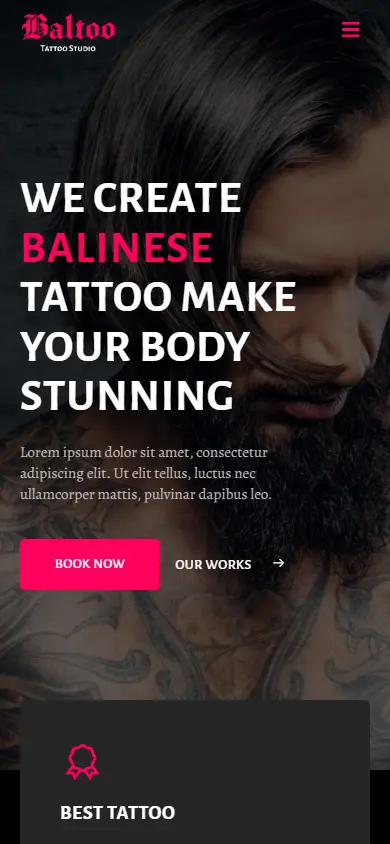 หน้าแรกของธีม Baltoo Tattoo Studio and Artist บนมือถือ
