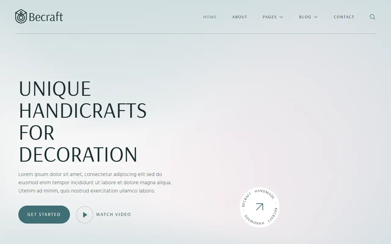 หน้าแรกของธีม Becraft Handicraft บนคอมพิวเตอร์