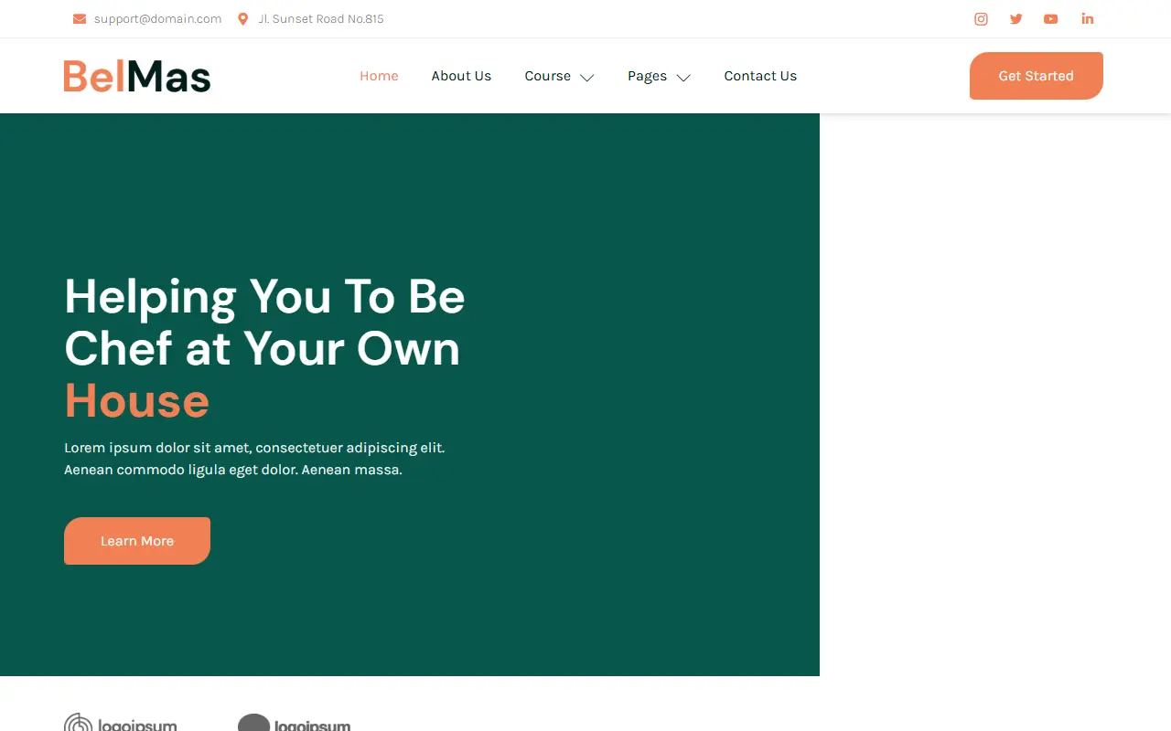 หน้าแรกของธีม BelMas Online Cooking Class บนคอมพิวเตอร์
