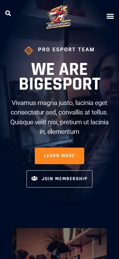 หน้าแรกของธีม Bigesport บนมือถือ
