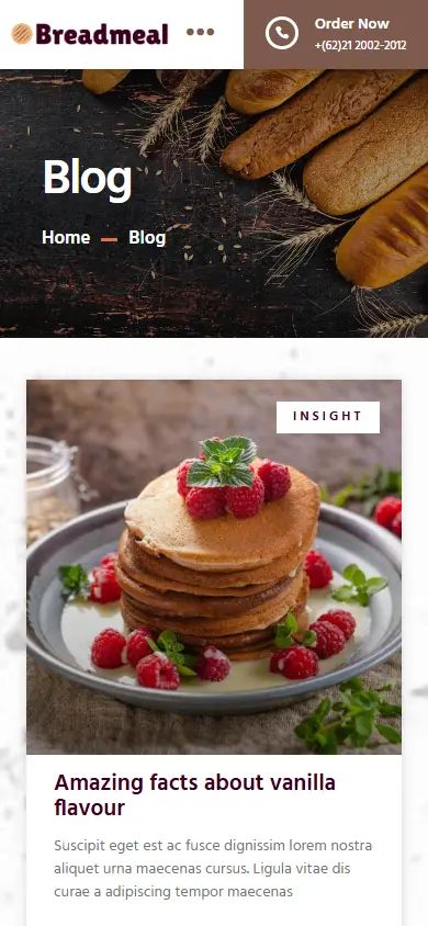 หน้าแรกของธีม BreadMeal บนมือถือ