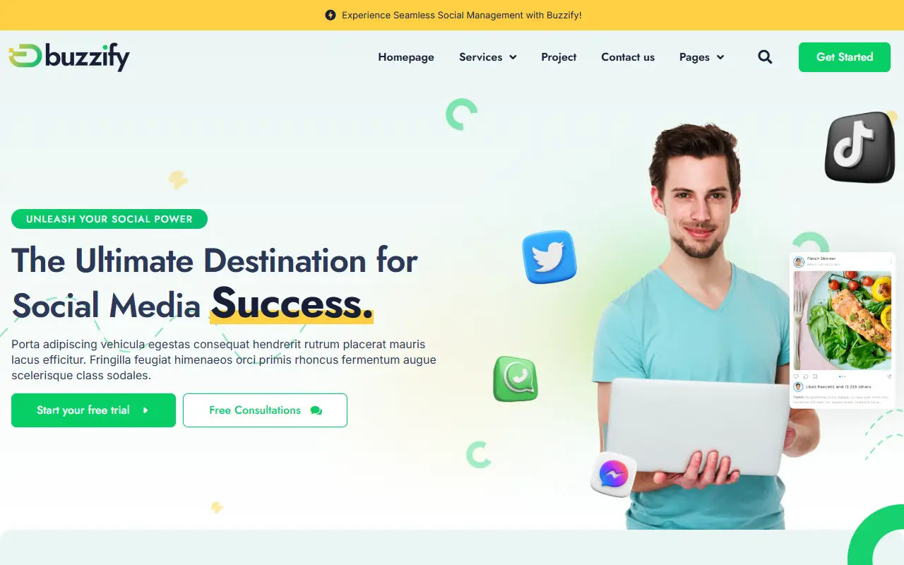 หน้าแรกของธีม Buzzify บนคอมพิวเตอร์