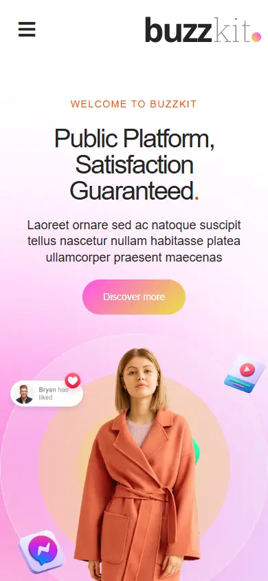 หน้าแรกของธีม Buzzkit บนมือถือ