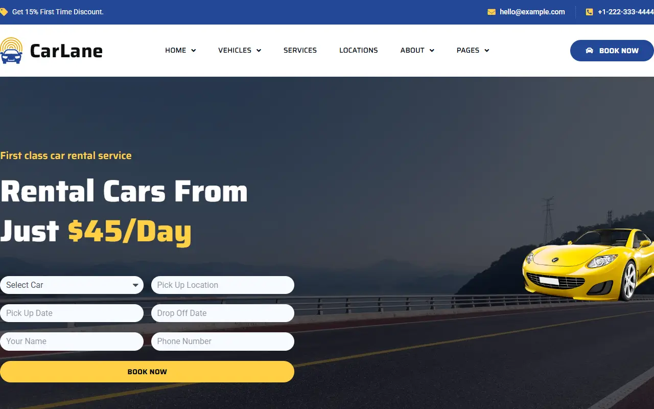 หน้าแรกของธีม CarLane บนคอมพิวเตอร์