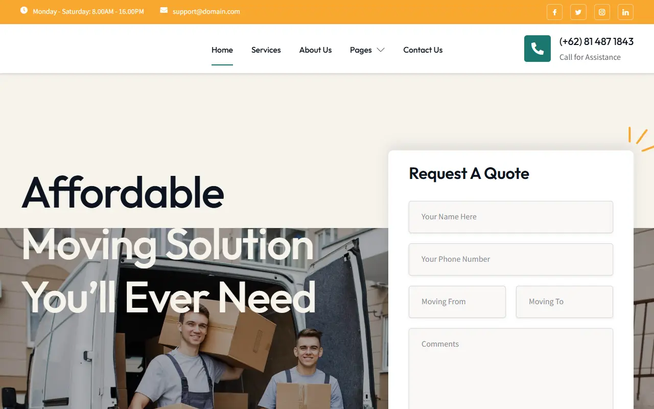 หน้าแรกของธีม CarryIt – Moving บนคอมพิวเตอร์