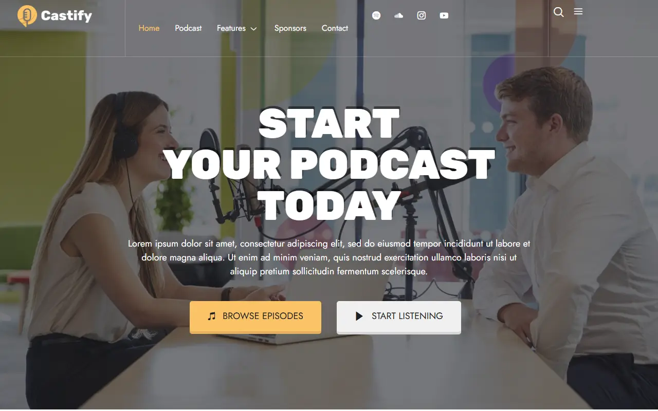 หน้าแรกของธีม Castify – Audio Podcast บนคอมพิวเตอร์