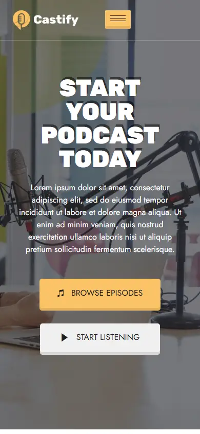หน้าแรกของธีม Castify – Audio Podcast บนมือถือ