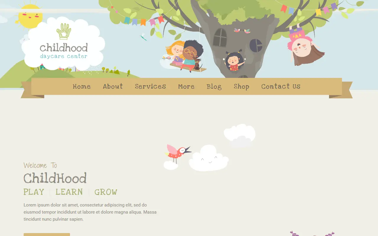 หน้าแรกของธีม Childhood Kids บนคอมพิวเตอร์