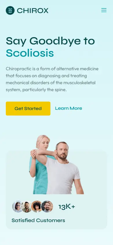 หน้าแรกของธีม Chirox Chiropractic บนมือถือ