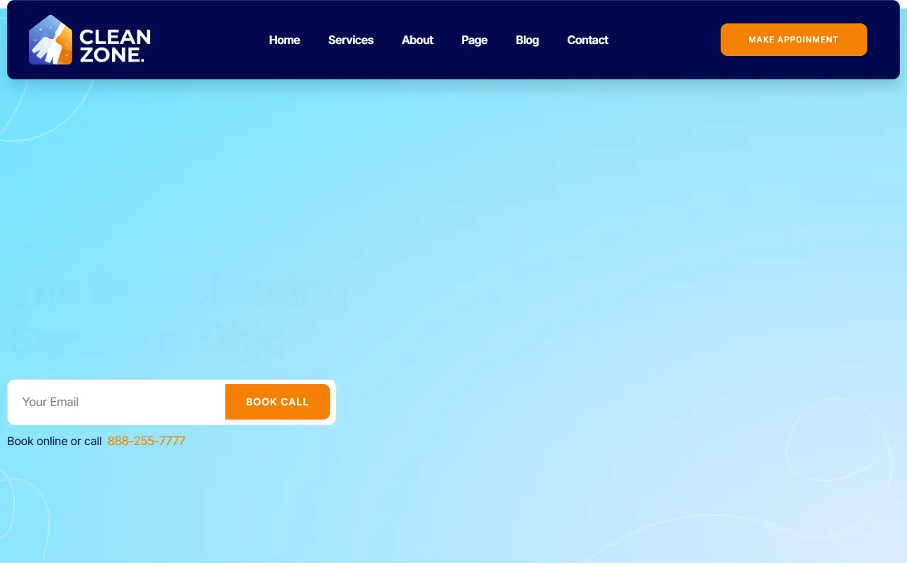 หน้าแรกของธีม Cleanzone บนคอมพิวเตอร์