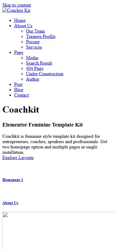 หน้าแรกของธีม Coachkit บนมือถือ