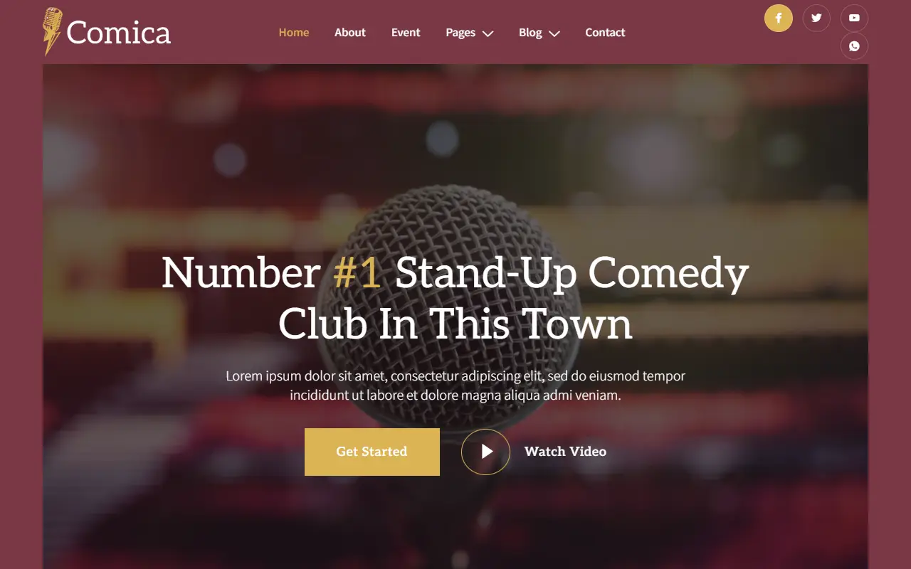 หน้าแรกของธีม Comica Stand-Up Comic บนคอมพิวเตอร์