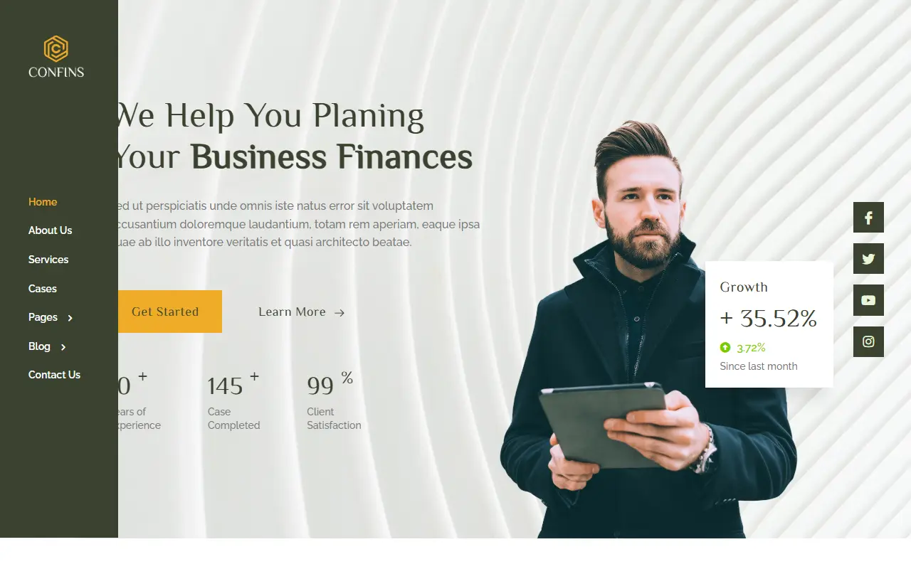 หน้าแรกของธีม Confins Business บนคอมพิวเตอร์
