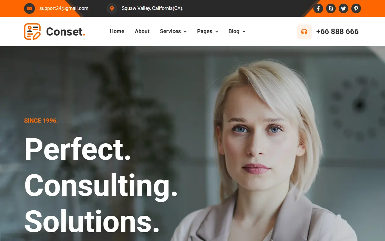 หน้าแรกของธีม Conset Business Consulting บนคอมพิวเตอร์