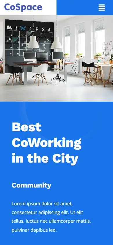 หน้าแรกของธีม CoSpace Coworking บนมือถือ