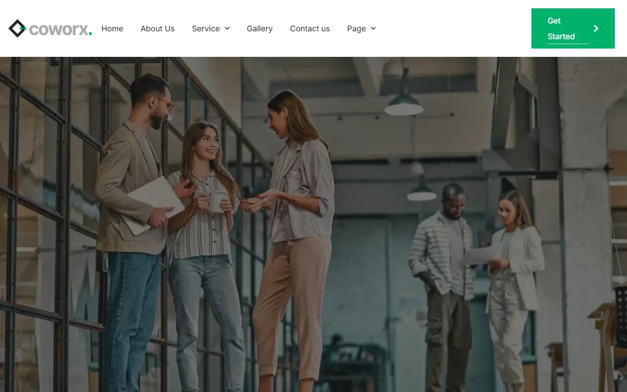 หน้าแรกของธีม Coworx บนคอมพิวเตอร์