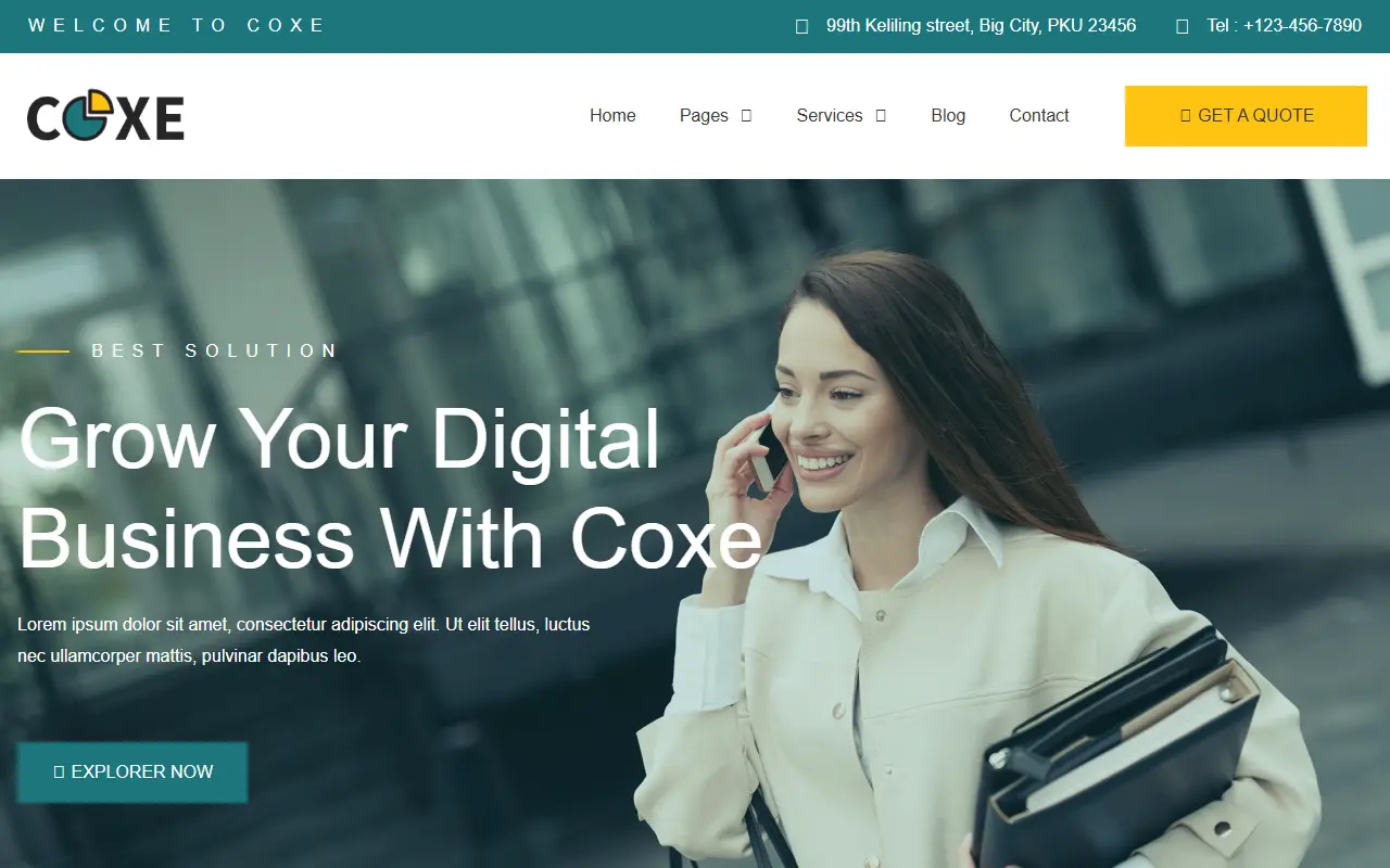 หน้าแรกของธีม Coxe บนคอมพิวเตอร์