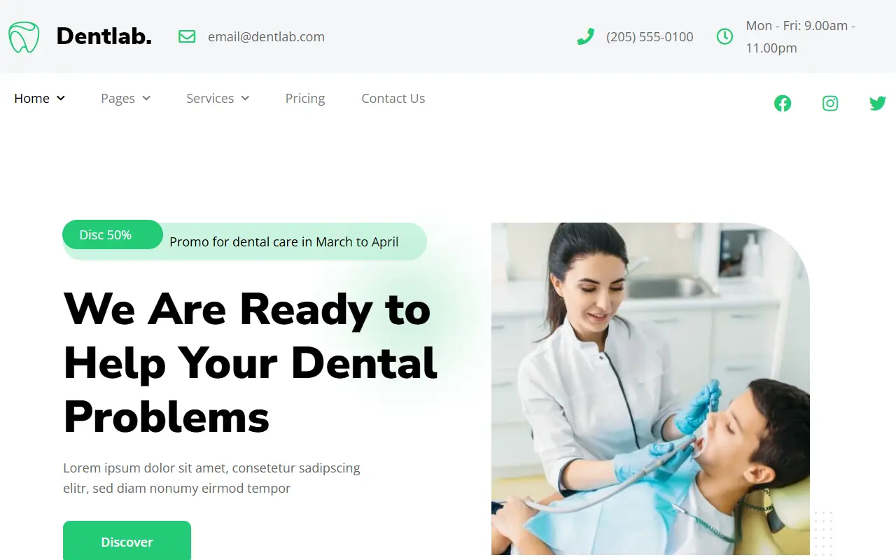 หน้าแรกของธีม Dentlab บนคอมพิวเตอร์