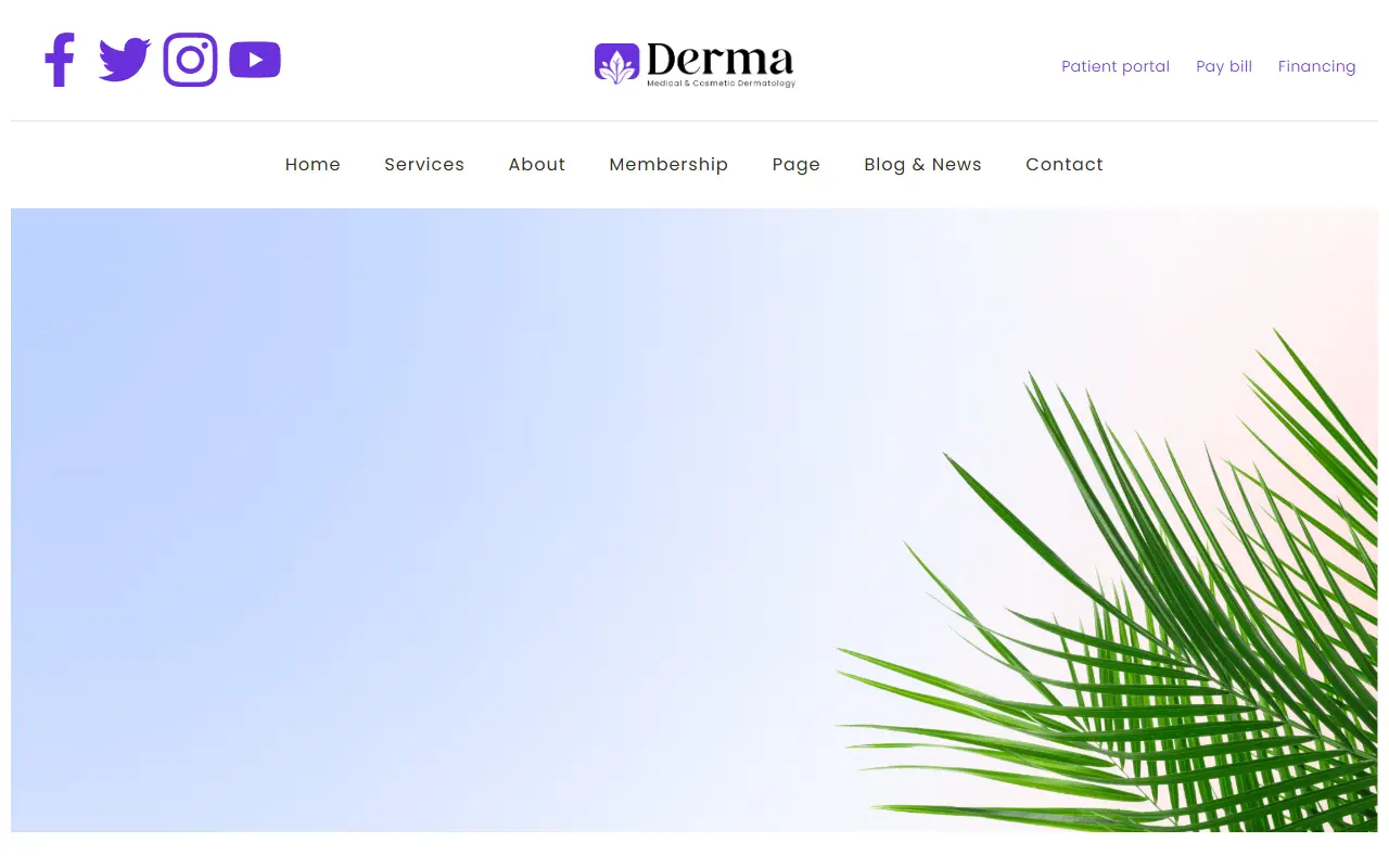 หน้าแรกของธีม Derma บนคอมพิวเตอร์