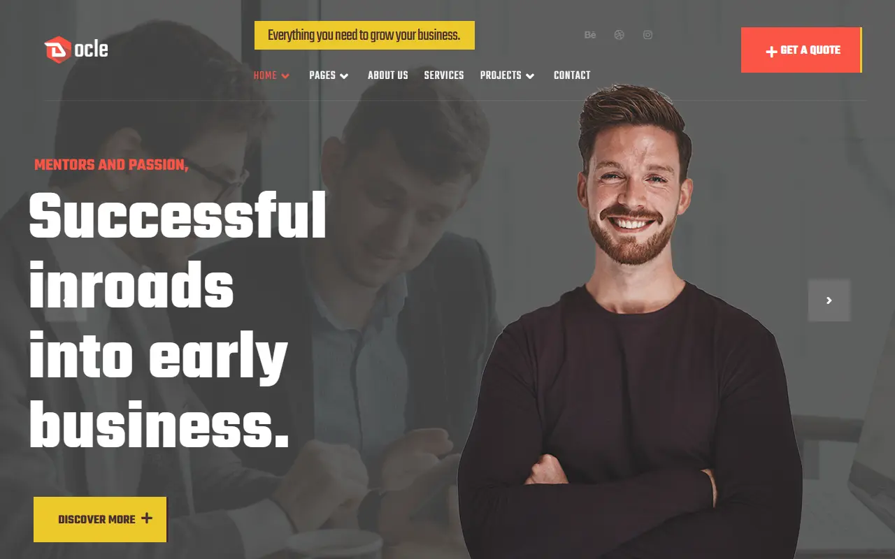 หน้าแรกของธีม Docle Digital Agency Services บนคอมพิวเตอร์