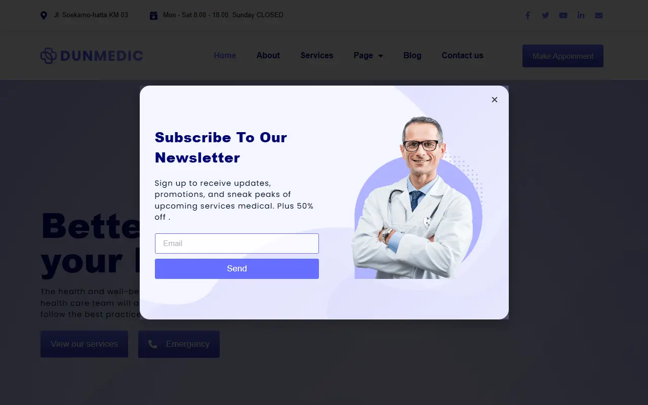 หน้าแรกของธีม Dunmedic บนคอมพิวเตอร์