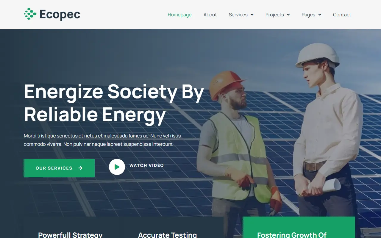 หน้าแรกของธีม Ecopec บนคอมพิวเตอร์