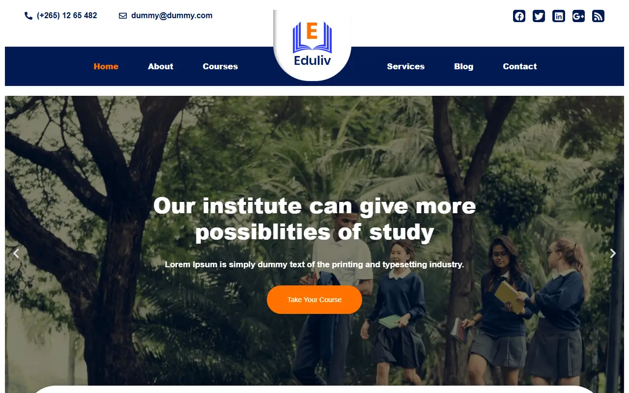 หน้าแรกของธีม Eduliv บนคอมพิวเตอร์
