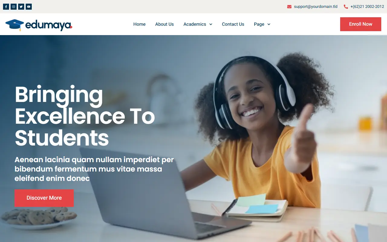 หน้าแรกของธีม Edumaya บนคอมพิวเตอร์