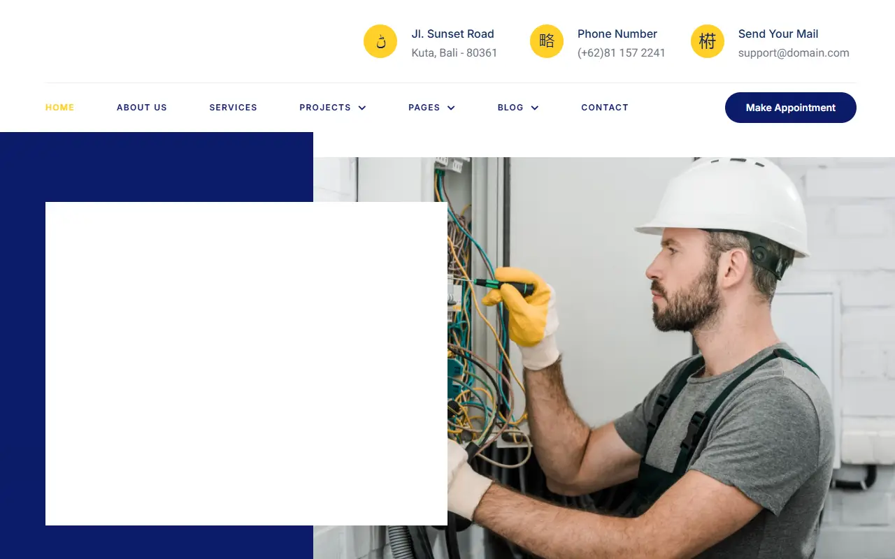 หน้าแรกของธีม Electriza Electrical Installation บนคอมพิวเตอร์
