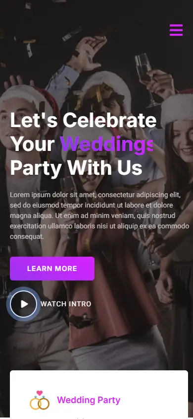 หน้าแรกของธีม Evenizer Event Planner บนมือถือ