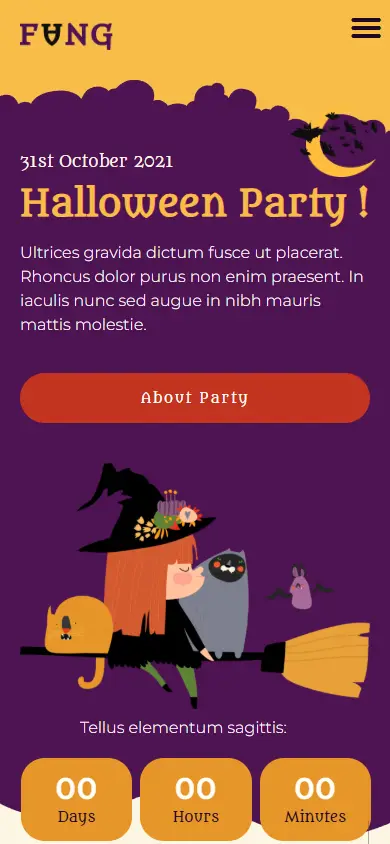 หน้าแรกของธีม Fang Halloween Party บนมือถือ