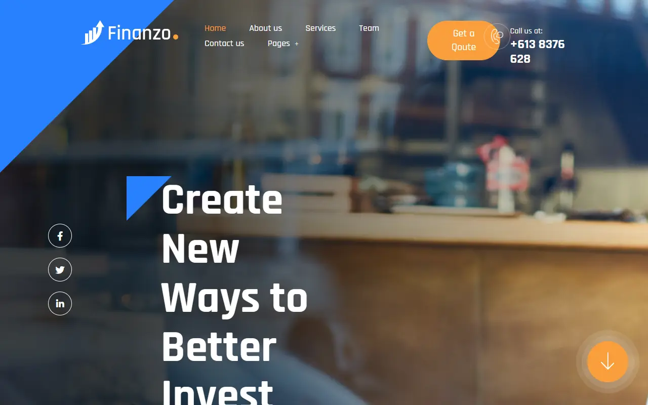 หน้าแรกของธีม Finanzo บนคอมพิวเตอร์