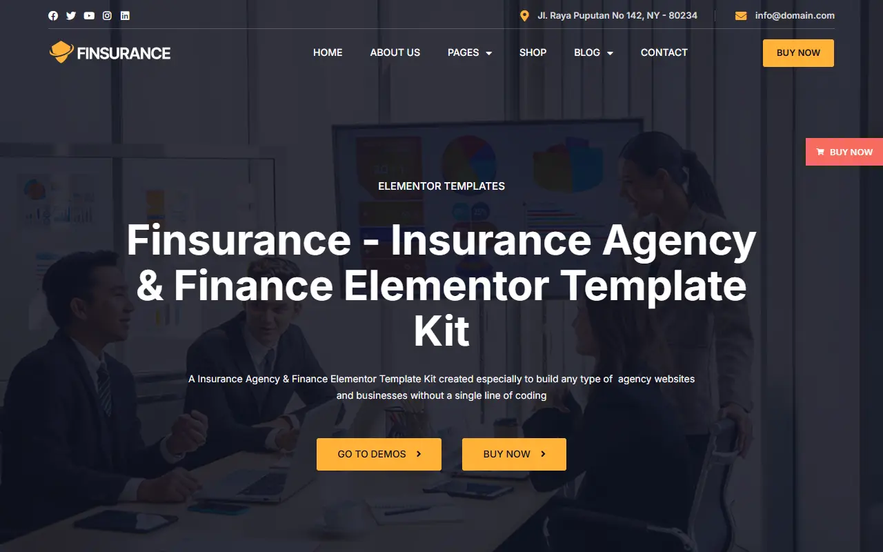 หน้าแรกของธีม Finsurance บนคอมพิวเตอร์