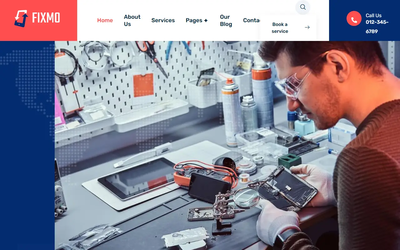 หน้าแรกของธีม Fixmo Smartphone- Tablet บนคอมพิวเตอร์