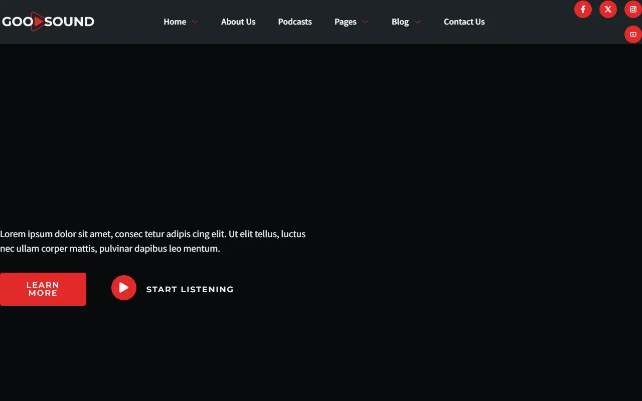 หน้าแรกของธีม Goodsound บนคอมพิวเตอร์