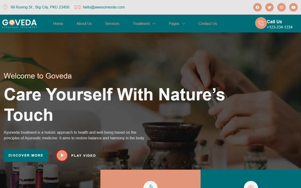 หน้าแรกของธีม Goveda บนคอมพิวเตอร์