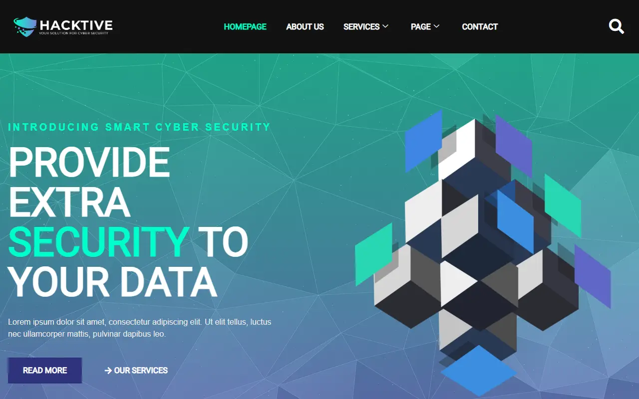หน้าแรกของธีม Hacktive บนคอมพิวเตอร์