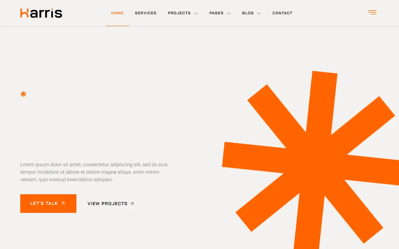 หน้าแรกของธีม Harris Creative บนคอมพิวเตอร์