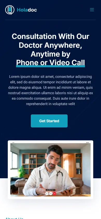 หน้าแรกของธีม Holadoc Online Doctor Consultation บนมือถือ