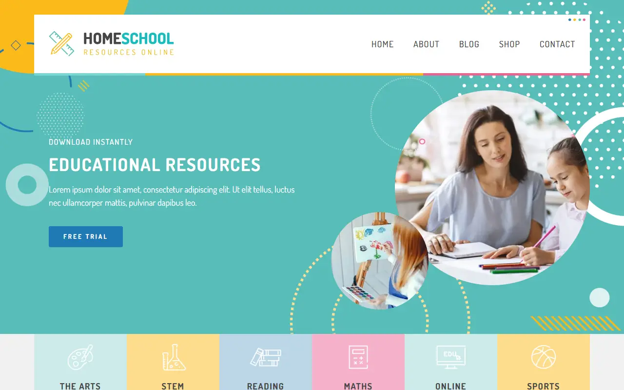 หน้าแรกของธีม Home School บนคอมพิวเตอร์