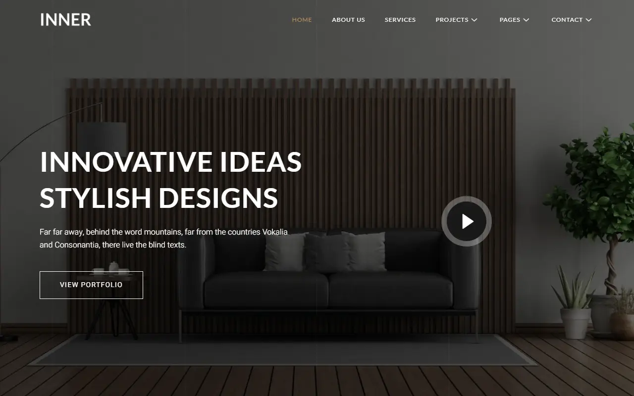 หน้าแรกของธีม Inner Interior Design บนคอมพิวเตอร์